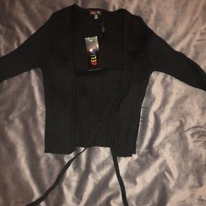 Black Knit Tie up blouse/open sweater blouse